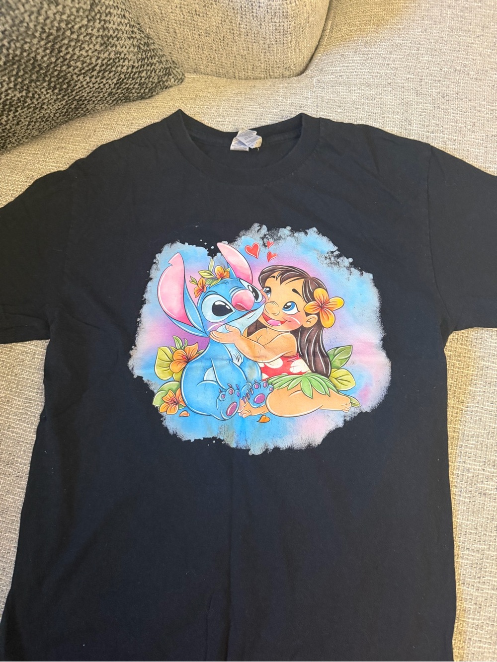 Gildan Black Tee with Colorful Stitch & Lilo Graphic